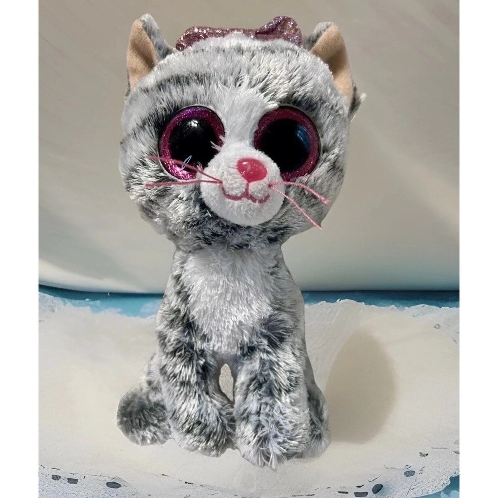 TY Silk Beanie Boos KIKI Grey‎ Tabby Cat Kitten Plush 6" Stuffed Animal Toy